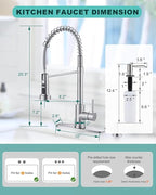 Brushed Nickel Kitchen Sink Faucet: Stainless Steel Kitchen Faucets with Soap Dispenser - 3-Function Single Handle Kitchen Faucets with Pull Down Sprayer for Farmhouse RV Laundry