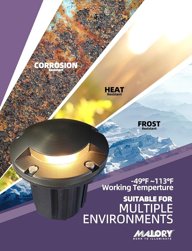 MALORY Brass Top Cover Landscape Well Lights,(5‘’H) 12V Low Voltage Outdoor In Ground Lights,5W Landscape Lighting for Pathway, Driveway and Garden (One-Direction Turret, 10-Pack with Bulb)