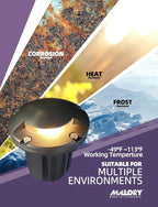 MALORY Brass Top Cover Landscape Well Lights,(5‘’H) 12V Low Voltage Outdoor In Ground Lights,Landscape Lighting for Pathway, Driveway and Garden (One-Direction Turret, 4-Pack with Bulb)