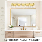 Emliviar Large 6-Light Vanity Lighting for Powder Room, 44.7 Inch Wall Lamp Over Mirror with Clear Glass Shade, Brushed Gold Finish, YCE237B-6W BG