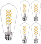 4 PCS Dimmable Vintage LED Edison Bulbs, 6W Equivalent 60 Watt, Natural White 4000K, Antique Flexible Spiral LED Filament Light Bulb, ST58 (ST19), 600 Lumens, E26 Base, Clear Plastic