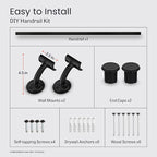 Meranti Aluminum Handrail for Indoor or Outdoor Steps and Stairs – Hand Rails for Elderly – DIY Complete Stair Railing Kit (AHR, Black Textured, 5' Length)