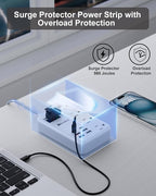 45W USB C Travel Power Strip- PD 45W Fast Charging Station with 6 USB(2 USB C) Ports and 4 Outlets,5Ft Flat Plug Braided Extension Cord Surge Protector for MacBook Laptops iPad Pro iPhone Samsung 13A