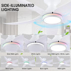 46" Ceiling Fans with Lights Remote/APP Control, Low Profile Ceiling Fans with Dimmable White Colors+Ring RGB Lights, 6 Speeds 5 Reversible Curved Blades for Kids Room Bedroom Living Room Bar, White