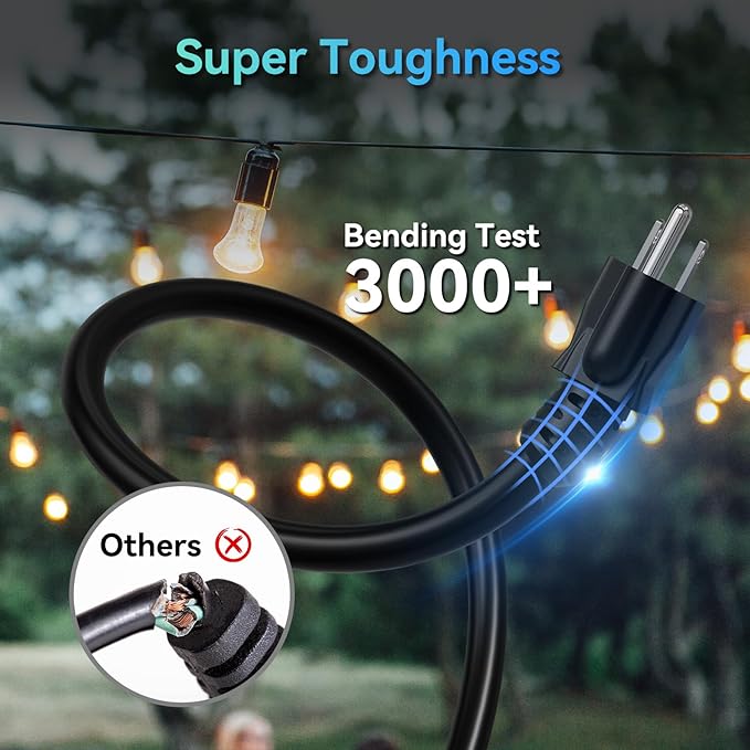 K KASONIC - 25 Ft Extension Cord with 3 Outlets, UL Listed 16/3 SJTW 3-Wire Grounded, 13A 125V 1625W for Indoor/Outdoor Use - Black