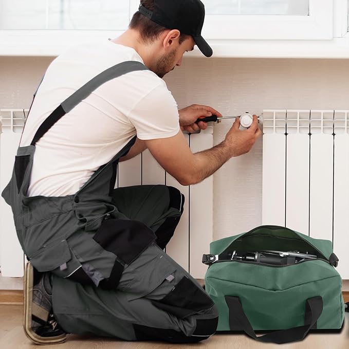 Small Tool Bag,Close Top Wide Mouth Tool Organizer Bag,Large Capacity Tool Bags for Men,Canvas Tool Storage Bag for Storage Handbag for Screwdrivers,Wrench,Pliers Hand Tools (DarkGreen, 14 Inch)