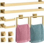 Gisafai 10 Pcs Bathroom Hardware Accessories Set 23.6 Inch Bath Towel Bar Kit Stainless Steel Bathroom Hardware Set Towel Racks Ring Hooks Paper Holder for Wall Mounted (Gold)