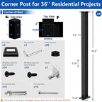 4Pack 36" T304 L-drilled Cable Railing Corner Post(Post 35"x2"x2"), Wire Railing Post with Cable Grommets, Fixed Top Mount Stainless Steel Black Finish Deck Staircase Post