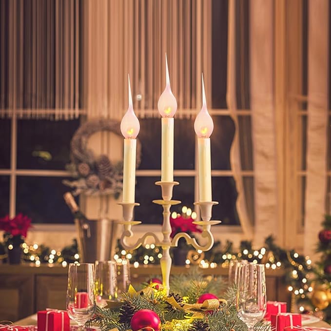 Silicone Dipped Candle Light Bulbs C7 Flickering Flame Bulb E12 Base, Shatterproof Silicone Christmas Light Bulbs for Candle Lamps Electric Window Candles Chandelier Decor, 12 Pack, 1W