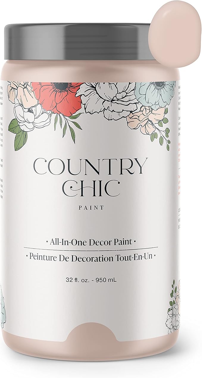 Country Chic All-in-One Chalk Paint for Furniture, Cabinets, Home Decor, Eco-Friendly, Matte Finish, Built-In Primer & Top Coat for Wood, Metal - Ooh La La (Light Pink), Quart 32oz (950 ml)