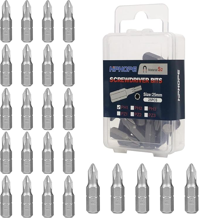 HPHOPE PH1 Screwdriver Bit Set, Phillips #1 Bits 1/4" Hexagon Bit (Length: 1", 25 Pack)