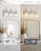 Bathroom Light Fixture, HWH 3-Light Vanity Light Brushed Nickel Modern Bathroom Lights Over Mirror, Bell-Shaped Fluted Glass, 5HZG106B-3W BN