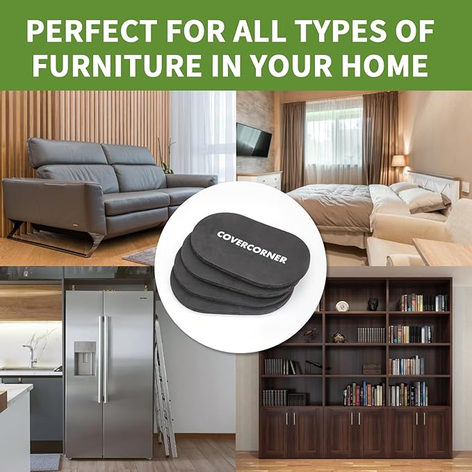 Furniture Sliders for Hardwood Floors 4 PCS - 9 1/2 inch Sliders for Moving Furniture – Felt Furniture Pads for Hardwood Floors Brown