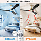 60" Smart Ceiling Fan with Lights,Outdoor Ceiling Fan Work with Alexa/Gg/App/Remote,3-Color Light Dimmable 6-Speed Quiet Reversible for Patio Porch Bedroom,Black and Gold