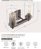 Vanity Lights for Bathroom, HWH Farmhouse 2 Light Vanity Wall Lamp with Oil-Rubbed Bronze Finish, Wall Lighting Over Mirror, Dressing Table, Powder Room, 5HLT63B-2W ORB