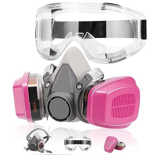 Reusable Respirator Mask with Filters - Chemical Gas Dust Masks w/Goggles for Painting Spraying Sanding Welding Woodworking (60925)