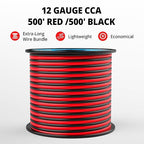 NAOEVO 12 Gauge Wire 500FT, 2 Conductors Electrical Wire Red Black Cable, Flexible/Low Voltage/PVC 12 AWG Copper Clad Aluminum Extension Cord for Speaker, LED Strips, Automotive 12V/24V DC