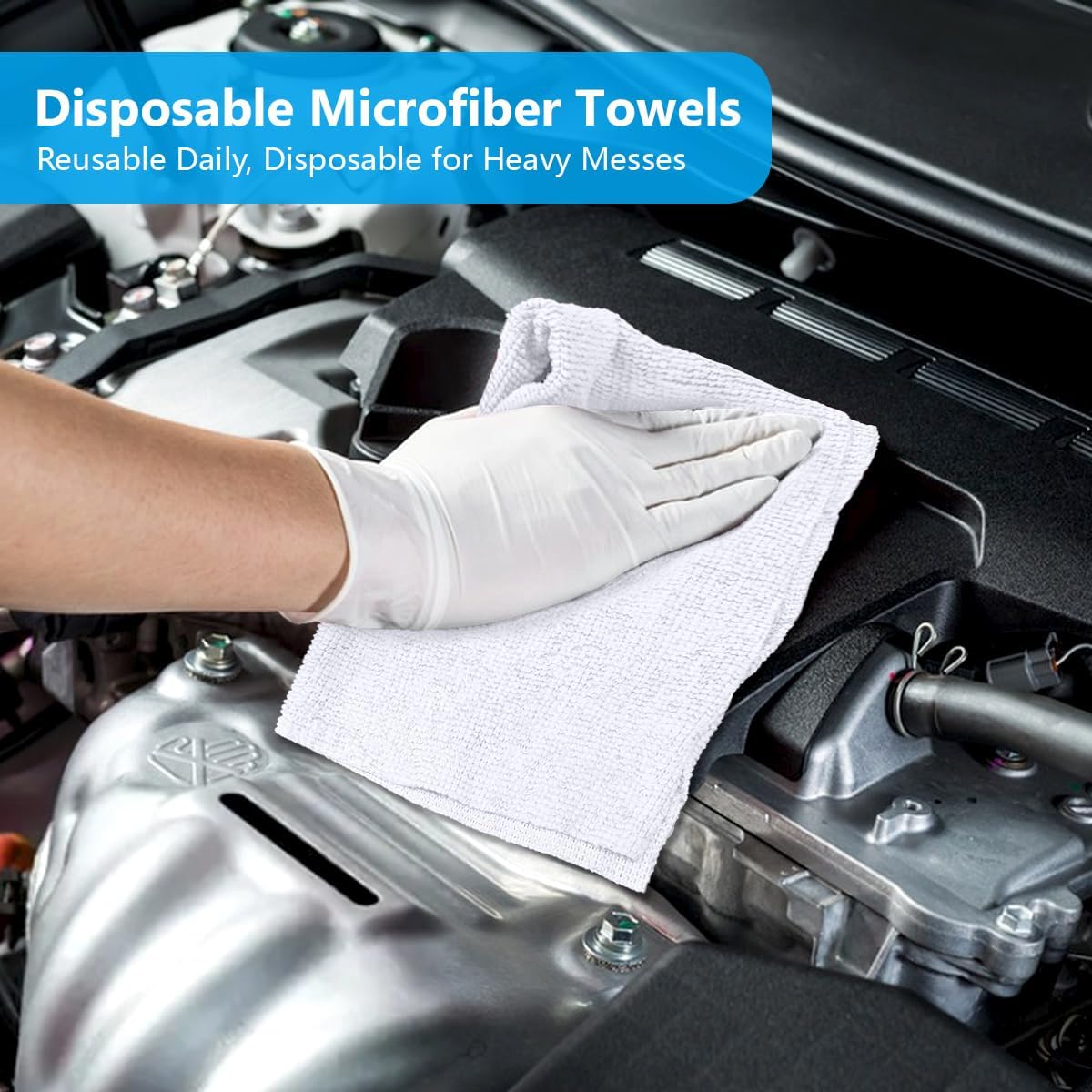 GLIMGLINT Microfiber Cleaning Cloth, 100 Pack Shop Towels, Lint-Free, Ultra Absorbent Reusable or Disposable Microfiber Cloths for Kitchen, Car, Cleaning Rags, 11" x 9", White