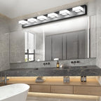 Ralbay Modern Matte Black Bathroom Vanity Light Fixtures 6 Lights Acrylic Modern LED Black Vanity Lights for Bathroom (4500K Neutral White Light)