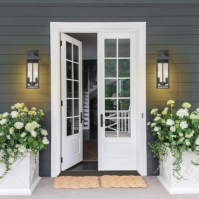 Darkaway Outdoor Wall Lights for House,2pcs Exterior Lighting Fixtures Wall Mount Porch Lights Waterproof Outdoor Sconce Lights with Clear Glass for Patio Hallway Garage E12 Socket