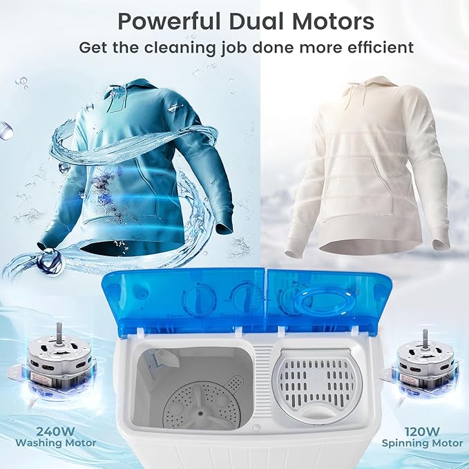 COSTWAY Portable Washing Machine, 17.6 lbs Capacity Twin Tub 11 lbs Washer and 6.6 lbs Spinner with Control Knobs, Timer Function, Drain Pump, Compact Laundry washer for Home Dorm Apartment RV (Blue)