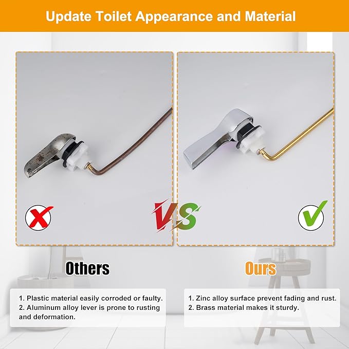 Hibbent Universal Metal Front Mount Toilet Handle Replacement Kit, Brass Toilet Flush Tank Lever with Stainless Steel Flapper Chains for Most Toilets, Chrome