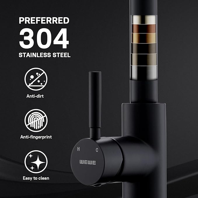 WEWE Kitchen Faucets with Pull Down Sprayer, Black Kitchen Faucet, Commercial Single Handle Design with Perfect Arc with Hoses for Rv Kitchen Bar (2 Pack)