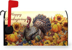 Happy Thanksgiving Turkey Mailbox Covers Magnetic Standard Size 21 x 18 Inch Fall Sunflower Pumpkin Mailbox Cover Wrap Thanksgiving Letter Box Post Cover Outdoor Decorations for Garden Yard