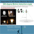 Radar Motion Sensor Light Bulbs A19 250W Equivalent AC85-265V 27W Motion Detector Auto Activated Dusk to Dawn Security Outdoor Porch Lights LED Bulb Warm White 3375LM E26/E27 (2 Pack)