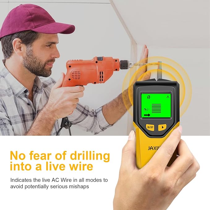 Stud Finder Wall Scanner - 5 in 1 Stud Finder Tool w/Microprocessor Chip and HD LCD Display, Stud Detector Beam Finders for the Center and Edge of Wood AC Wire Metal Studs Joist Pipe (Yellow Pear)