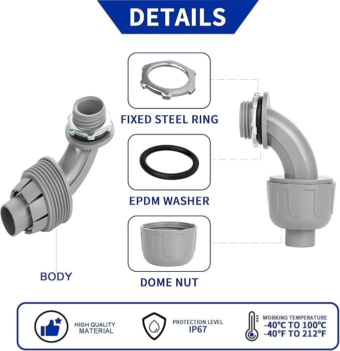 (20 Pack) Yariwiz 1/2 Plastic Liquid Tight Conduit 90 Degree Elbow