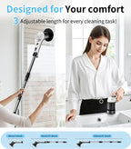 Electric Spin Scrubber with 3 Speed, Adjustable Extension Handle, 8 Brush Heads,Cordless Power Cleaning Brush for Bathroom, Tile, Kitchen-Black