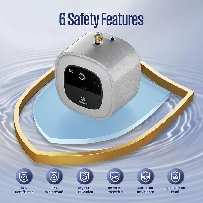 Westinghouse 8 Gallon Electric Mini Tank Water Heater, 120V, 1440W Instant Hot Water for Point of Use, Compact Under Sink & RV Design, Easy Wall/Floor Mount, UL Listed (Gray)