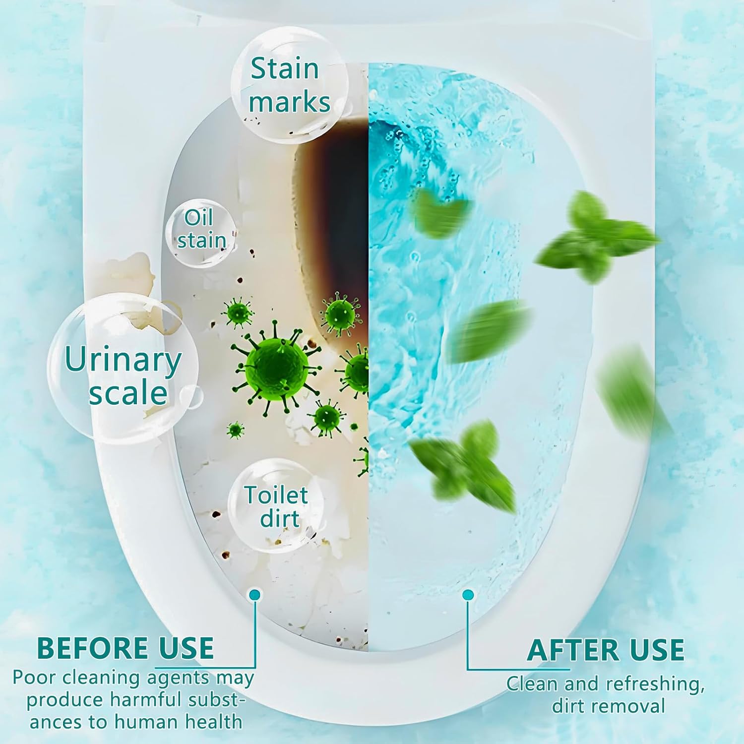 Toilet Bowl Cleaner Powder - Self-Activating Toilet Cleaner for Stubborn Stains & Limescale, Deep Cleaning Foam with Mint Fragrance, Safe Toilet Cleaning Supplies (4 Packs × 3 oz)