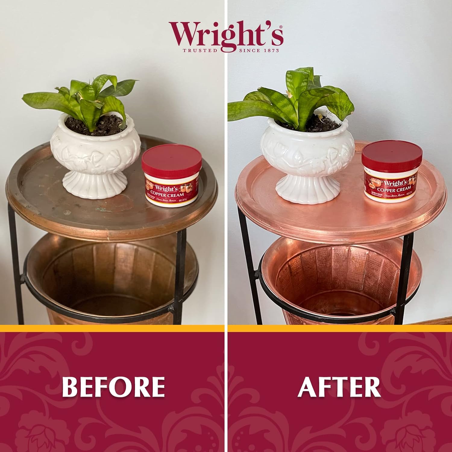 Wright's Copper Cream Cleaner - 8 Ounce 2 Pack with Polishing Cloth - Gently Cleans and Removes Tarnish without Scratching
