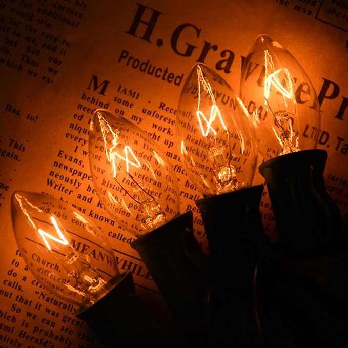 25 Pack C7 Clear Replacement Bulbs Waterproof UL Certified 5w Incandescent for Indoor/Outdoor Use and Christmas Tree String Lights