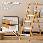 Taranta 4 Step Ladder, Portable Folding Ladder with Wide Pedal, Lightweight Aluminum Step Stool with Convenient Handgrip, 330 lbs Capacity Stepladder for Home, Office - White Woodgrain