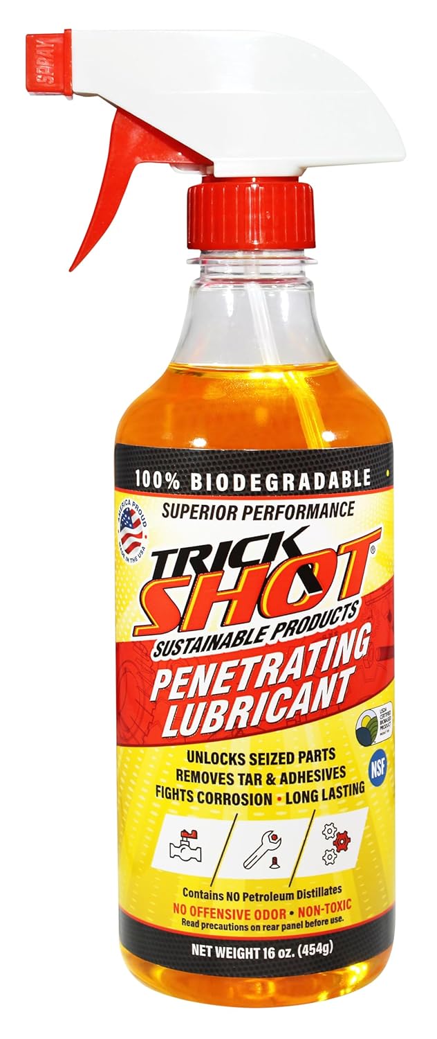 Non-Toxic Penetrating Oil | Eco-Friendly, Non-Flammable, Food Grade & Biodegradable | Rust Inhibitor | 3-in-1 Lubricant, Penetrating Oil, and Degreaser by Trick Shot® USA Made | 16 oz. Spray Bottle