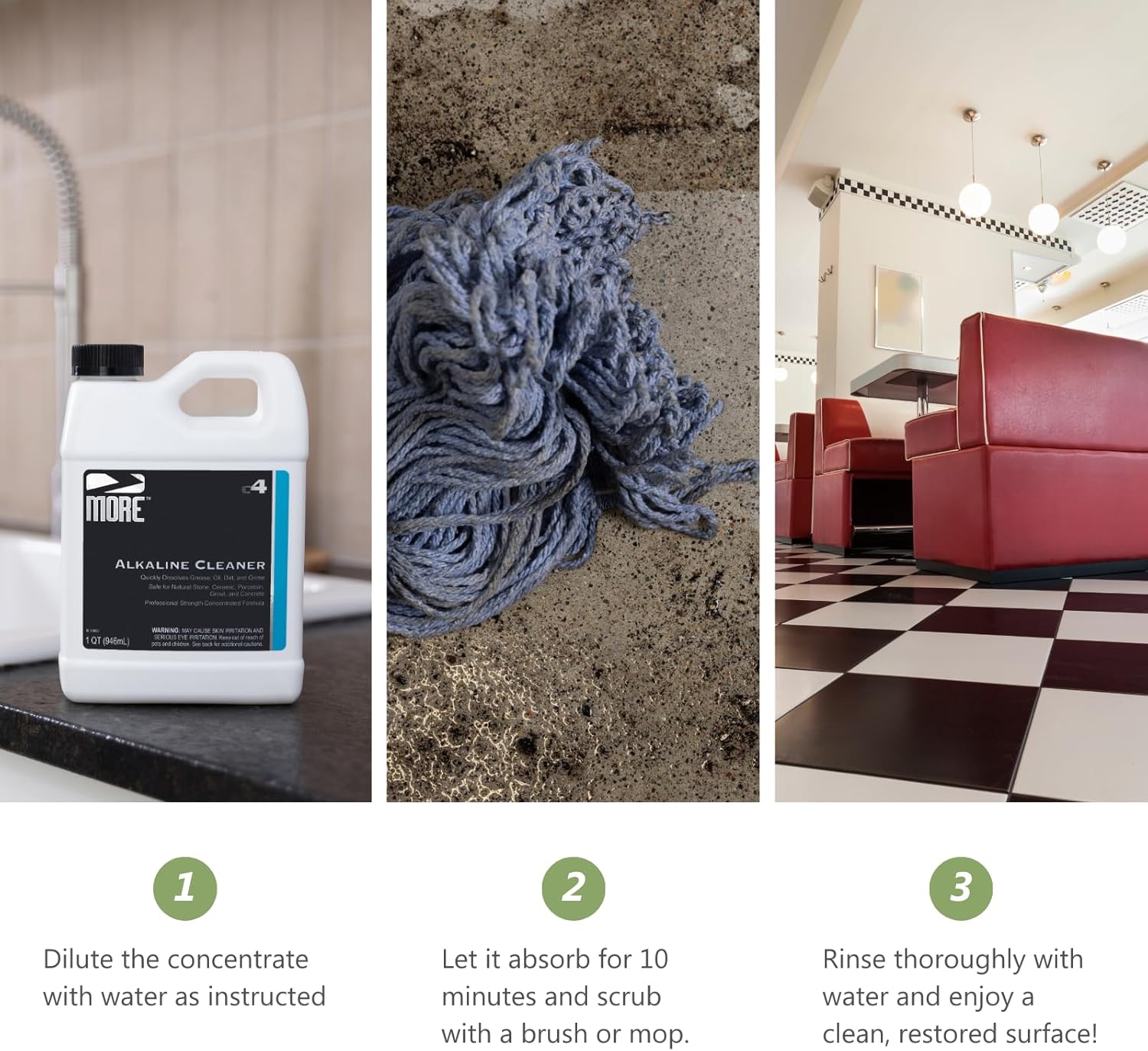 MORE Alkaline Heavy Duty Cleaner & Degreaser for Cleaning, Oil Removing and Restoring Natural Stone, Tile, Grout, Concrete, Kitchen Appliances, Stovetops and Grills - Quart - 32 oz