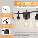 Vanity Bathroom Light, 4-Light Bathroom Light Fixtures Over Mirror, Black Vanity Lights for Bathroom with Clear Glass, Modern Wall Lamp for Cabinet Hallway, Bedroom