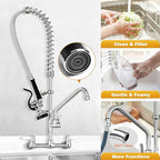 Commercial Sink Faucet With Sprayer For kitchen-Staff: BESTJEEF Commercial Wall Mount Kitchen Sink Faucet With Pre Rinse Sprayer For Kitchen Cook- 36" Height Faucet With 8" Center And 12" Add-On Spout