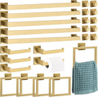 Gisafai 25 Pcs Bathroom Hardware Accessories Set 23.6 Inch Bath Towel Bar Kit Stainless Steel Bathroom Hardware Set Towel Racks Ring Hooks Paper Holder for Wall Mounted (Gold)