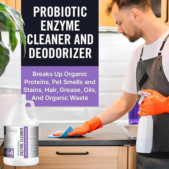 Multi-Purpose Probiotic Enzyme Cleaner, Made in USA - Pet Stain and Odor Remover - Concentrated - Professional & Home Strength Drains, Floors, Bathrooms, Toilets Trash Can, (1 gallon, Lavender)