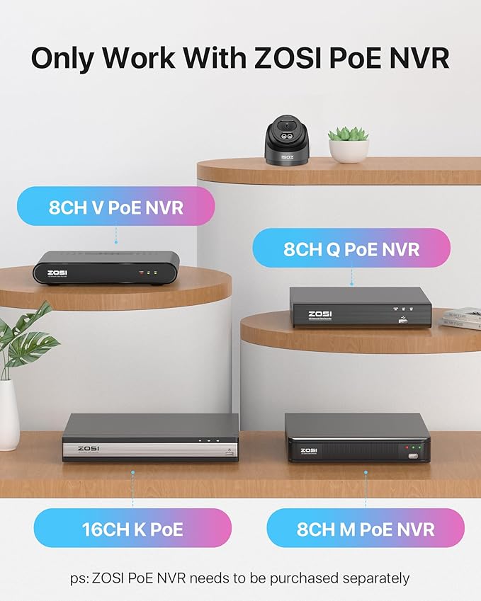 ZOSI C220 4Pack 4MP 2.5K QHD Add-On PoE IP Camera Outdoor, 1440p Surveillance Outdoor Camera to Home Security System, Only Work with ZOSI PoE NVR, 100ft Night Vision, AI Human Detection, One-Way Audio