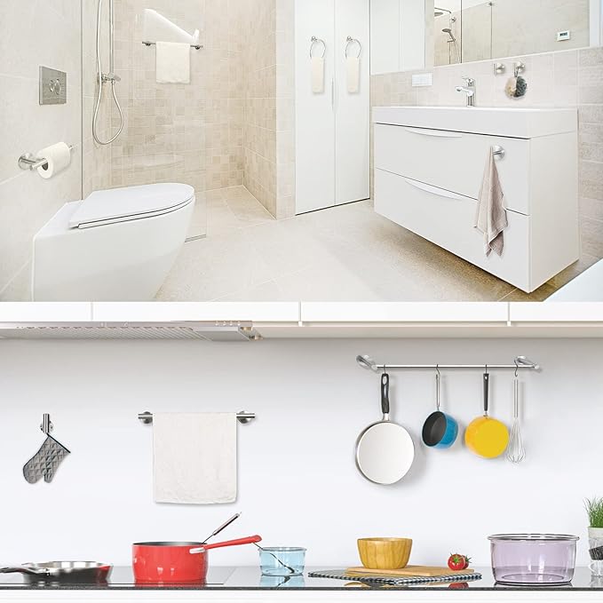 Cilee 10 Piece Brushed Nickel Bathroom Hardware Set, 24 inch Brushed Nickel Towel bar Towel Ring Toilet Paper Holder Robe Towel Hook, SUS304 Stainless Steel Bathroom Accessory Set