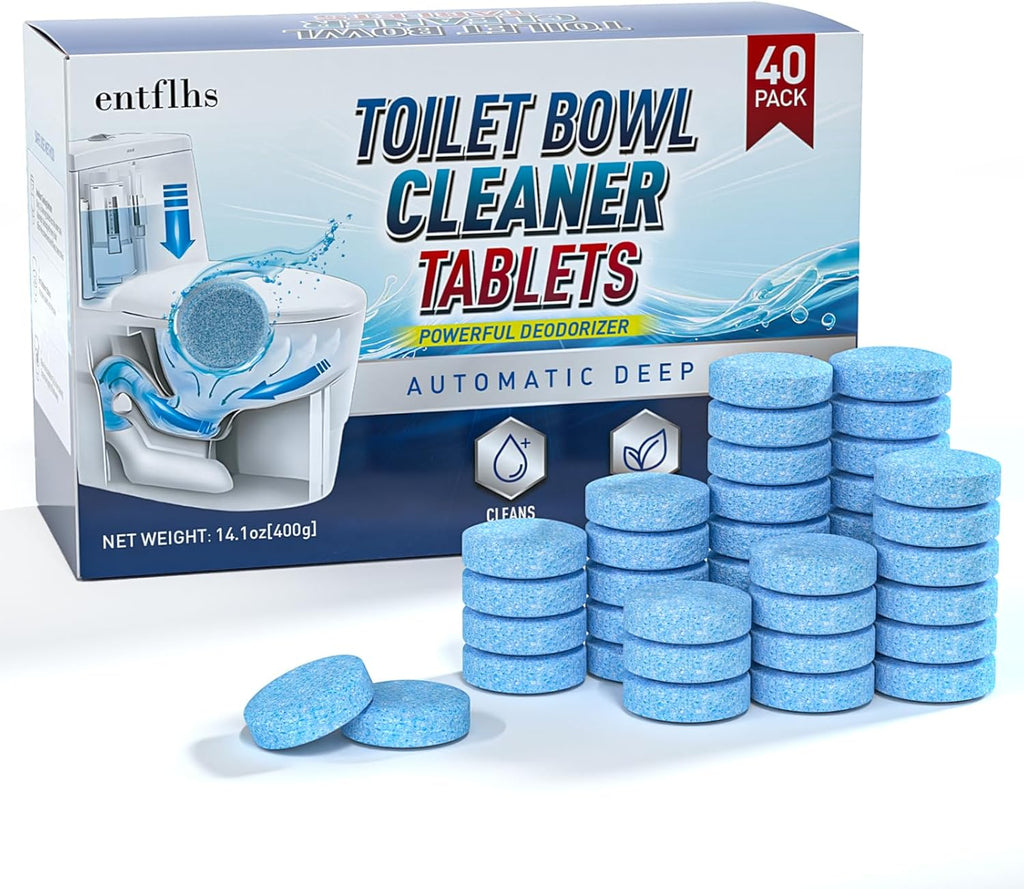 Toilet Bowl Cleaner Tablets 40 Pack, Long-Lasting Drop-in Tank Tablets with Sustained-Release Technology, Fight Tough Stains & Odors, Household & Commercial Use, Compatible with Most Toilets-Automatic