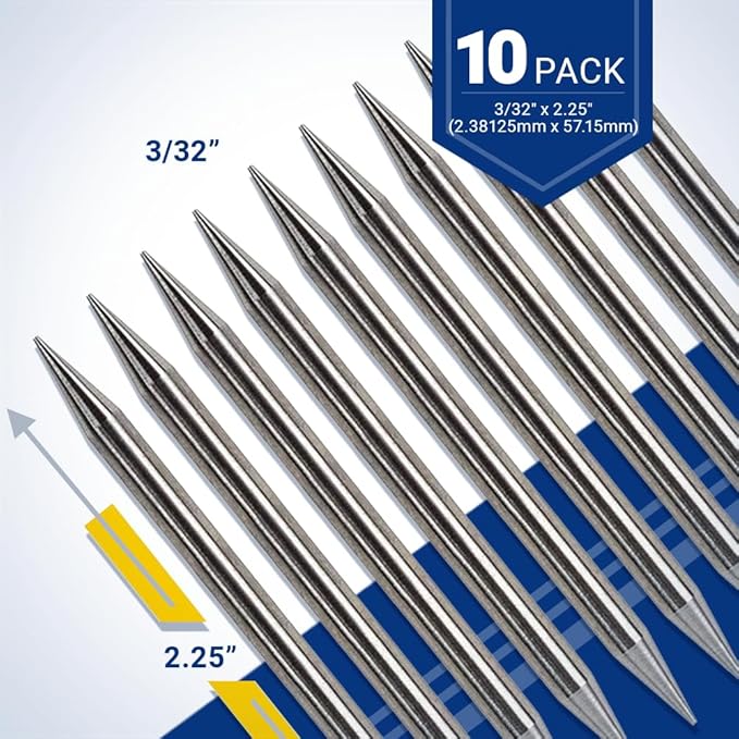 Pre-Ground TIG Tungsten Sharpened Electrodes Gold 1.5% Lanthanated 10-Pack (3/32” x 2.25”)