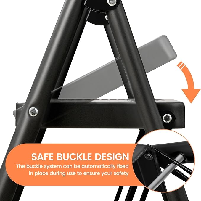 Step Stool for Adults,2 Step Ladder Folding 330lbs Anti Slip Step Stool,Foldable Ergonomic 2 Steel Stool with Wide Pedal for Home, Kitchen, Office (Matte Black)