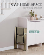 GameGem 2 Step Ladder, Folding Step Stool with Wider Pedal, Anti-Slip Feet & Non Slip Stripes, Aluminum Sturdy Material, 300Lbs Capacity, Elegant Look of Champagne Gold Better Matches Your Home