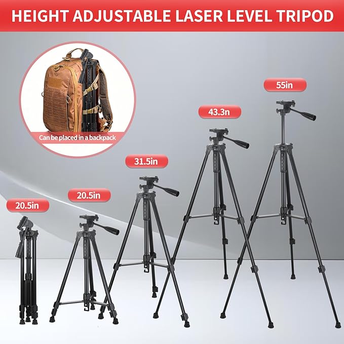 Laser Level Tripod Compatible with Bosch, Height Adjustable Laser Level Stand, 1/4"-20 Thread Mount, Collapsible Legs and Non-Skid Feet, Tripod Stand with Carrying Pouch, for Line and Point Lasers